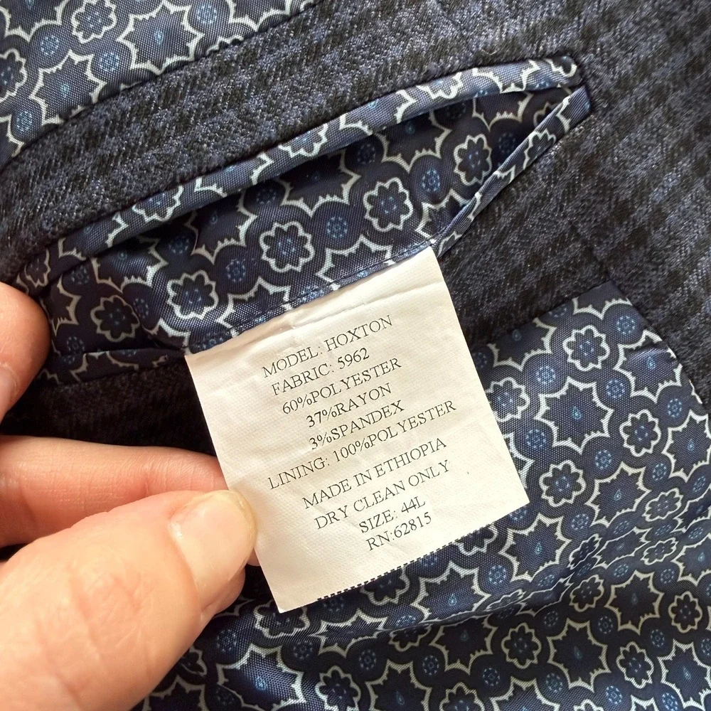 Savile Row Hoxton Blazer‎ 44L Blue Check Sport Coat Stretch Modern Smart Casual